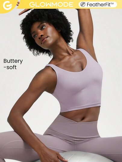 FeatherFit™ U Back Cropped Active Tank Top Low Impact Yoga Daily
