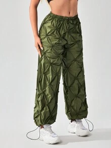 SHEIN SXY Women's Military Green Parachute Drawstring Waist & Cuffed Cargo Pants - Army Green - View 3