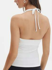 INAWLY 女士包覆設計夏季露背領帶上衣 - 白色 - 查看 2