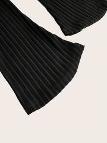 Flirla Vestido de hombros descubiertos de un solo color con bajo asimétrico para tallas grandes - Negro - Ver 3