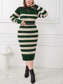 RueChic PLUS SIZE MULTICOLOR STRIPE CASUAL SWEATER DRESS - Multicolor - View 1