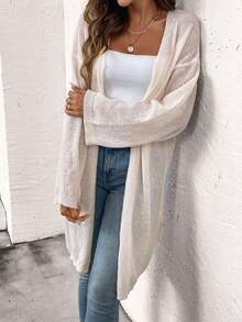 SHEIN LUNE 女士純色簡約日常長袖開衫 - 杏色 - 查看 6