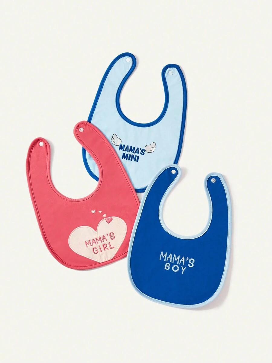 3pcs Baby Embroidered Mother's Day Soft And Comfortable Bib - Multicolor - View 1