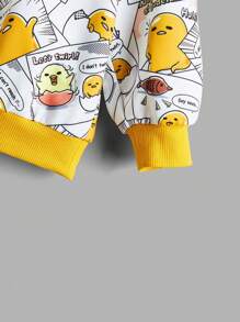 Gudetama X SHEIN 青年男孩卡通蛋印花圓領休閒運動衫 - 黃色 - 查看 3