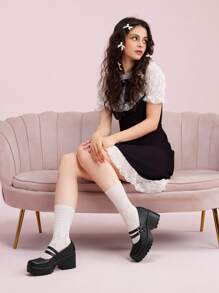 CUCCOO DOLLMOD Women Double Buckle Decor Platform Shoes, Elegant Black Mary Jane Shoes For Summer Vacation Shoes Summer Christmas Fall New Year Holiday