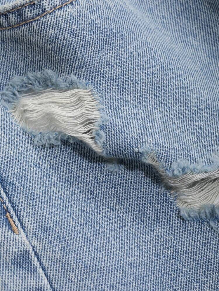 Ripped Raw Hem Bermuda Denim Shorts Jorts