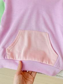 SHEIN 年輕女孩針織拼色連帽寬鬆休閒毛衣，附有大口袋 - 彩色 - 查看 5