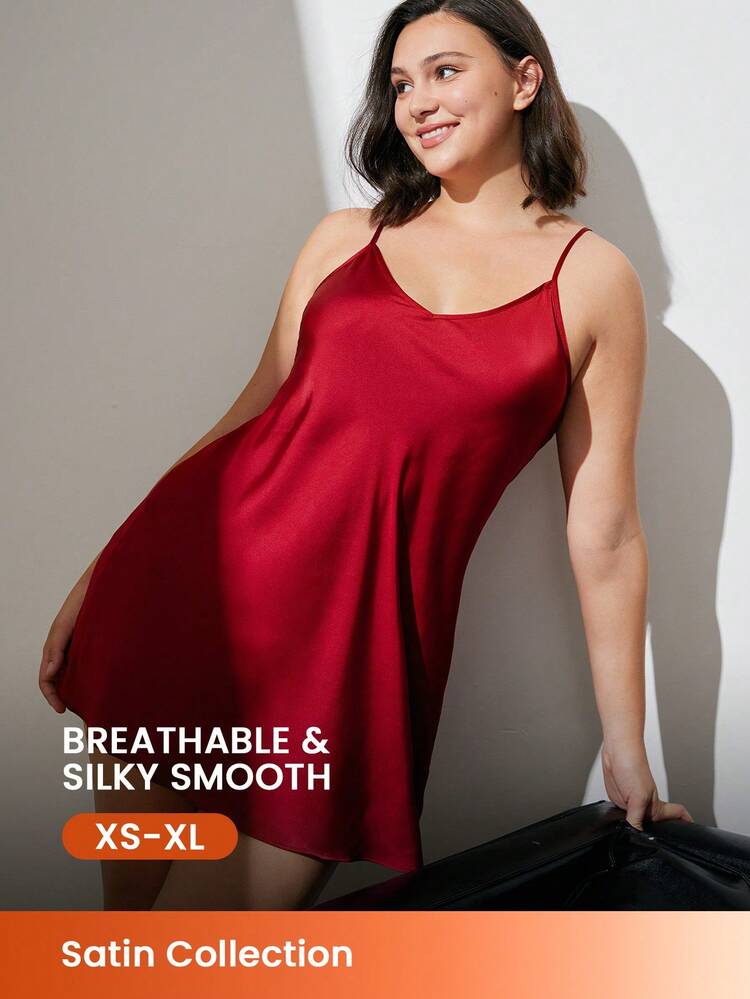 夏用 レッド セクシー&ベーシック 細ストラップ サテン ナイトドレス ブライズメイド 軽やかな レディース パジャマ ランジェリー アウターウェア ベビードール スリップドレス ブライダルパジャマ&パジャマドレッシング ウェディングアイテム