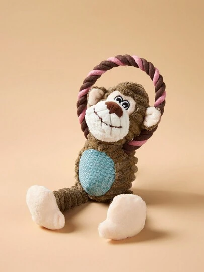 PETSIN Ringsvansad långbent apaformad plysch hundleksak med invändigt gnisslande och bittåligt material