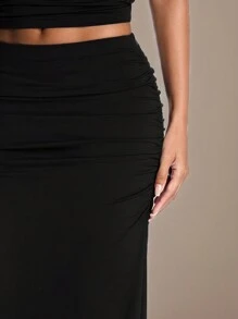 SHEIN BAE La jupe d'été populaire à quatre voies extensible jusqu'au sol est adaptée pour l'été. Jupe d'été