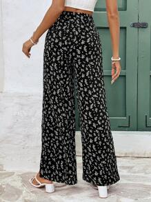 SHEIN Frenchy Women's Random Printed Simple Daily Long Pants - Black - View 4