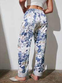 LUVLETTE 缎面大花朵女士睡裤风格裤子内衣外穿