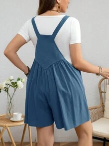 SHEIN LUNE Plus Dual Pocket Overall Romper Without Tee - Dusty Blue - View 2