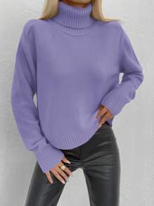 EURMUSE Solid Turtleneck Sweater - 紫丁香色 - 查看 3