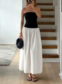 Siren Gaze Women's Summer Color Block Strapless A-Line Mini Dress - Black