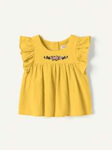 Cozy Pixies Baby Girl Floral Pattern Round Neck Ruffle Hem Pullover And Shorts Set, 2pcs - Ginger - View 7