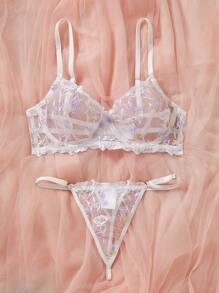2pcs Sexy White Embroidered Lingerie Set - White - View 4