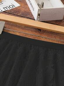 SHEIN LUNE Plus Size Solid Color Lace Long Sleeve Skirt, Suitable For Daily Casual Wear Maxi Women - Black - View 6