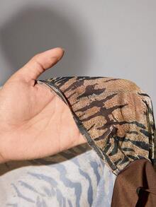 SHEIN ICON Plus Size Stand Collar Retro Animal Print Mesh Tight Tank Top - Brown - View 7