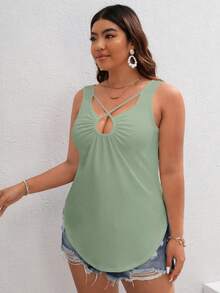SHEIN LUNE 大尺碼空心純色度假/休閒背心 - 薄荷綠 - 查看 3