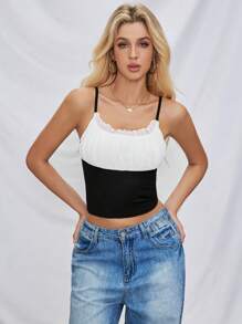 SHEIN LUNE Two Tone Frill Trim Cami Top