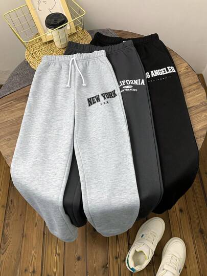 SHEIN Set de 3 bucăți Tween Boy casual cu litere imprimate hanorac și pantaloni