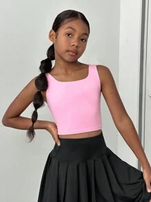 少女後扭轉空心U領休閒運動背心 - 西瓜粉 - 查看 3