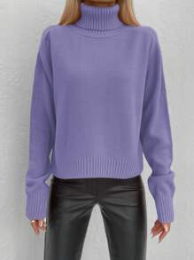 EURMUSE Solid Turtleneck Sweater - 紫丁香色 - 查看 5