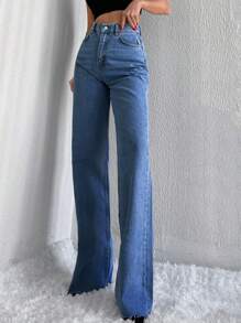 Cottnline High Waist Wide Leg Jeans - Medium Wash - View 3