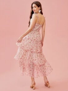 Enchnt Váy cami đơn giản hàng ngày in ngẫu nhiên cho nữ - Màu be - Xem 2