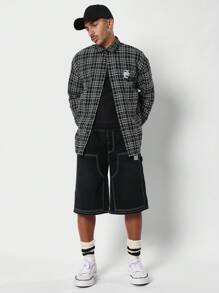 SUMWON Designer Tweed Button Up Overshirt Jacket Streetwear Fashion Long Sleeve Classic Check Pattern Winter Fall Casual Outerwear Workwear Style High End Clothing - Black and White - View 4