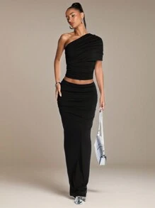 SHEIN BAE La jupe d'été populaire à quatre voies extensible jusqu'au sol est adaptée pour l'été. Jupe d'été