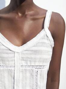 Maija 夏季休闲拼接蕾丝宽松吊带背心，白色
