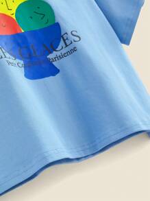 SHEIN Camiseta de malha de manga curta solta com estampa de sorvete casual para meninos, primavera e verão, temporada de volta às aulas - Vermelho - Ver 5