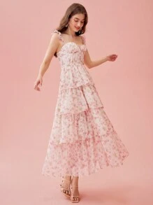 Enchnt Váy cami đơn giản hàng ngày in ngẫu nhiên cho nữ - Màu be - Xem 1