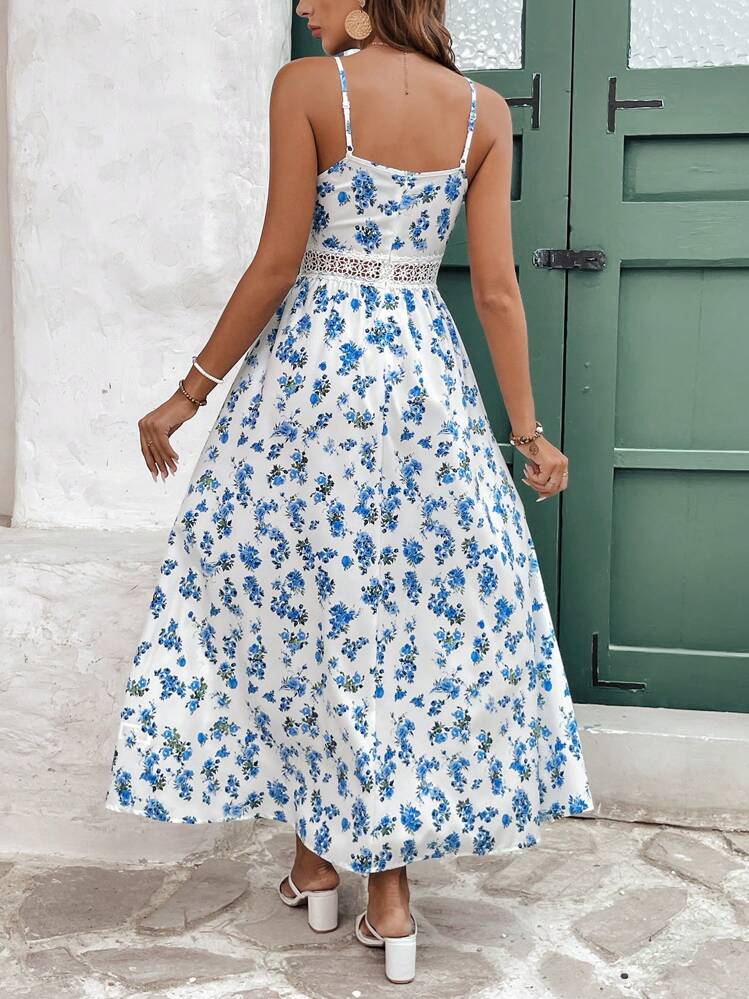 SHEIN Frenchy Women Lace Patchwork Waist Detail Swing Cami Dress