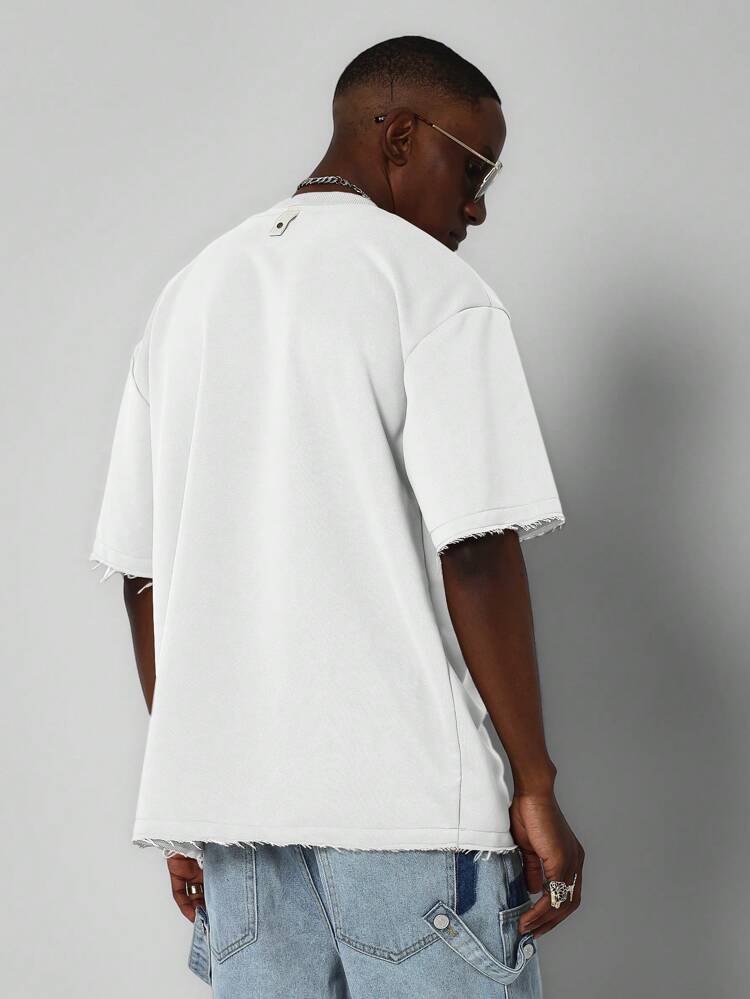 Regular Fit Short Sleeve Tee With Patch Pocket And Raw Hem Detail