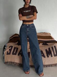 DAZY Loose Fit Straight Leg Denim Pants, Casual And Washed Out Style,Back To School Clothes Women Jeans - Dark Wash - View 6