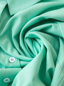 SHEIN Unity Plus Solid Button Front Belted Shirt Fall Cloth For Women - Mint Green - View 3
