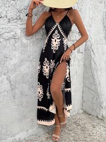 Breezaya Maxikleid mit floralem Muster und Schlitz am Oberschenkel, Urlaubsoutfit für den Strand für Damen