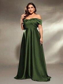 Off Shoulder Asymmetrical Ruched Dress - Army Green - View 5