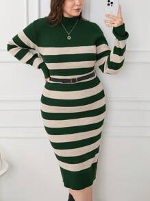 RueChic PLUS SIZE MULTICOLOR STRIPE CASUAL SWEATER DRESS - Multicolor - View 3