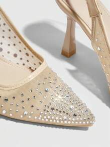 CUCCOO SZL 女士时尚网眼细高跟鞋，带水钻装饰圣诞节 - 杏色 - 查看 3