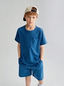 SHEIN 4 pièces/ensemble Haut et short unicolore pour garçons de préadolescence