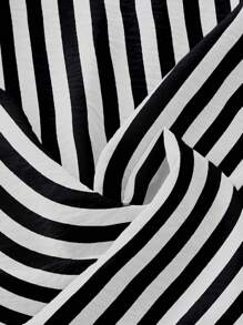 SHEIN LUNE Áo sơ mi nữ sọc chữ A cổ chữ V mùa hè - Đen và trắng - Xem 5