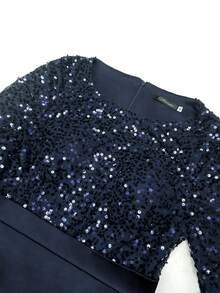 YISIKADO Women Sequin Contrast Satin Ball Gown Elegant Modest Evening Dress Long Sleeve Round Neck Maxi Dress For Wedding Guest Graduation Banquet Dinner