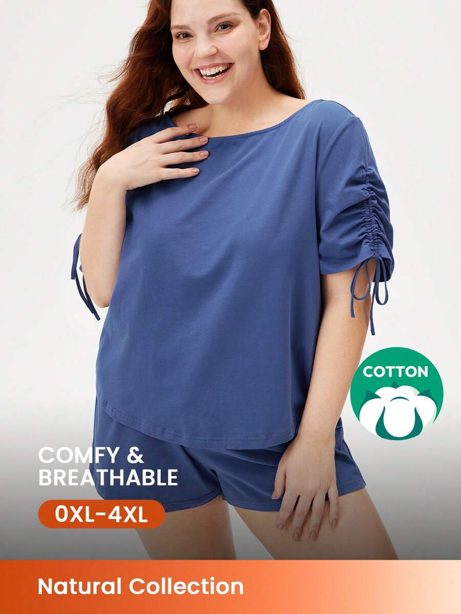 LUVLETTE Women Plus Soft Drawstring Cotton Pajamas Top & Shorts PJ Set Boxer Set,Spring And Summer Matching Sets Cotton Pajamas Fashion Casual Comfy Outfits