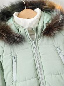 SHEIN Young Boy Fluffy Spliced Hooded Long Sleeve Winter Padded Coat/Jacket