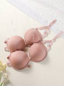 Women's Casual Backless Apricot Plain Push Up Bra Strapless Medium Stretch Padded Bralette Lingerie - Apricot - View 4