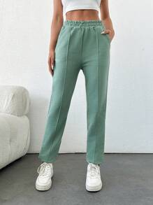 SHEIN Cottnline Women's Solid Color Elastic Waist Joggers, Perfect For Exercise And Leisure - Mint Green - View 5